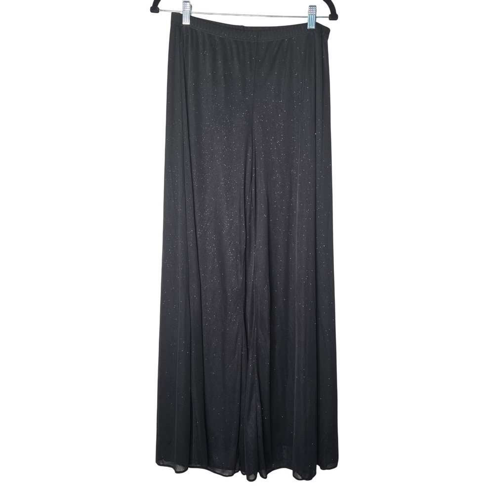 MSK Pants Women L Black Glitter Sparkle Wide Leg Flowy Evening Party Wedding VTG